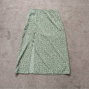 Green Shein midi floral skirt with slit